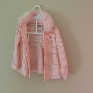 pink cardigan, with fur collar, 24 months